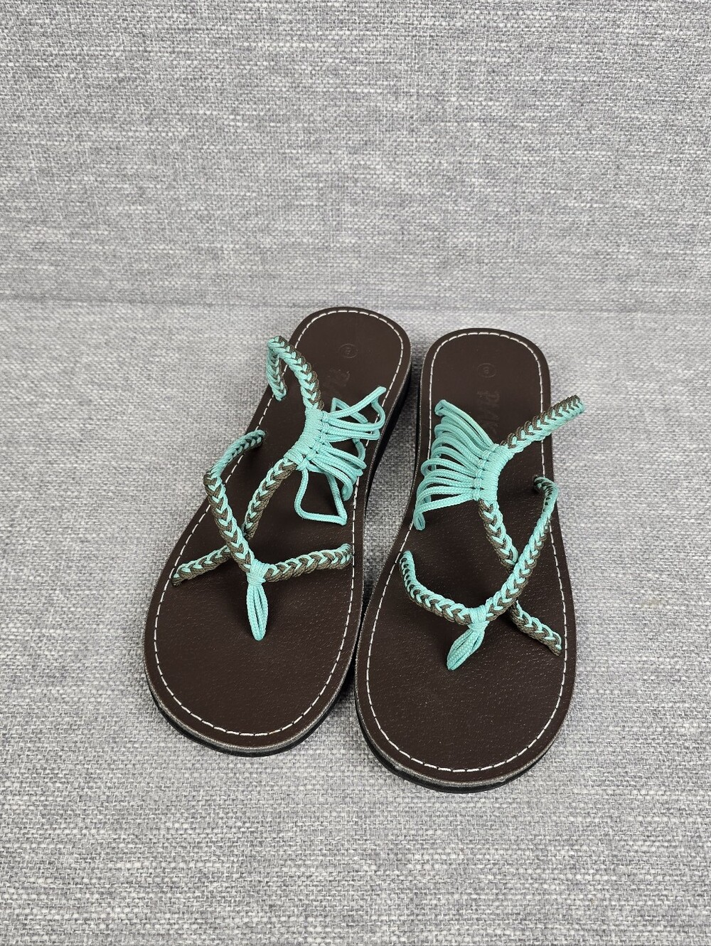 Plaka Oceanside Flat Summer Sandals Teal/Brown Womens Sz 8